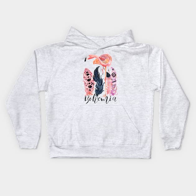 Pink Flamingo – Boho Style Kids Hoodie by VintageHeroes